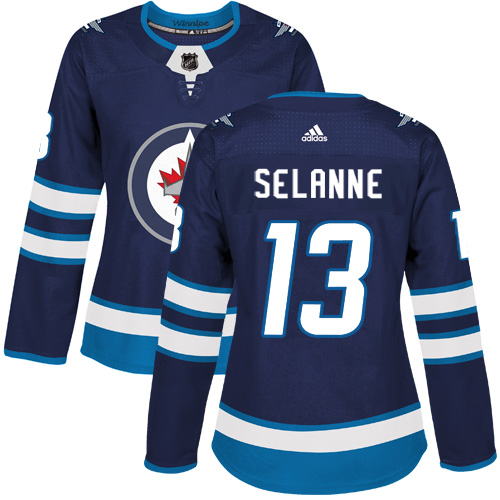Adidas Jets #13 Teemu Selanne Navy Blue Home Authentic Women's Stitched NHL Jersey